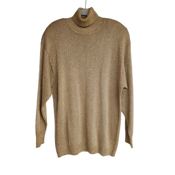 Women's Suzelle Gold Shimmer Turtle Neck Tunic Sweater | Size Large - Picture 1 of 9